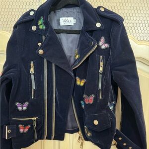 Lola + the boys Navy Blue velvet Butterfly Embellished Girls Jacket size 8